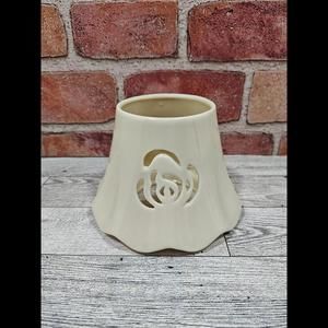 Home Interiors Jar Candle Topper Ivory Rose Logo Cut Out Scalloped Edges